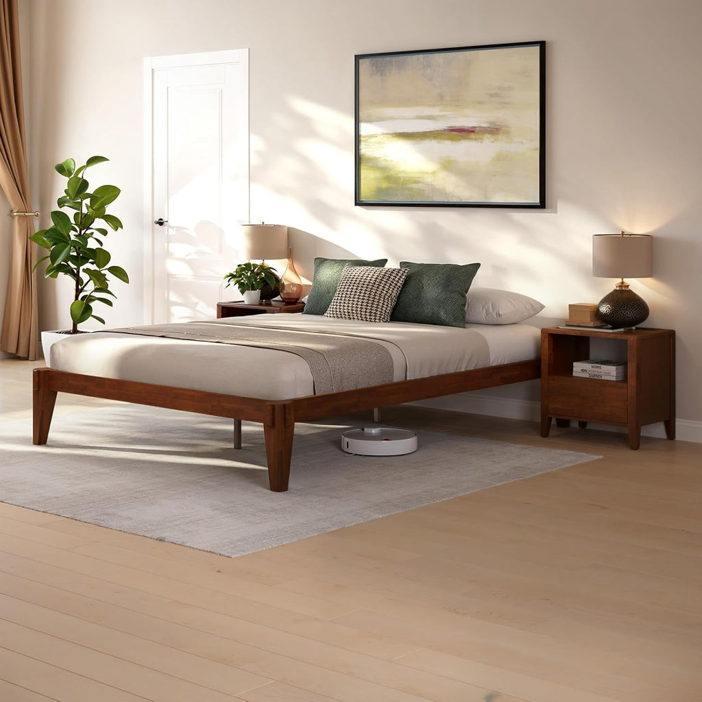 Bme Chalipa 14' Queen Bed Frame - Solid Wood Platform Bed - Japanese Joinery Bed Frame - Wood Slat Support - No Box Spring Needed - Minimalist & Modern Style, Walnut
