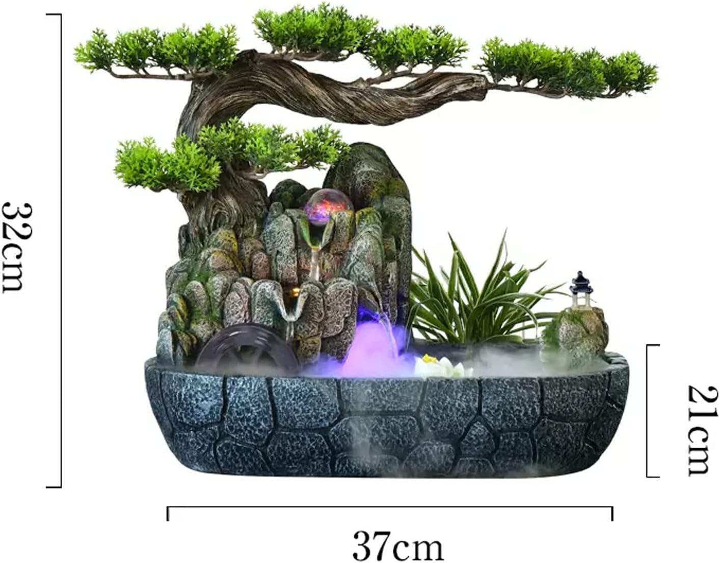 Tabletop Water Fountain Indoor Water Fountain Resin Chinese Artificial Tree Rockery Tabletop Fountain with Rolling Ball Zen Fountain for Home Office Bedroom Desk Decoration Indoor Fountain