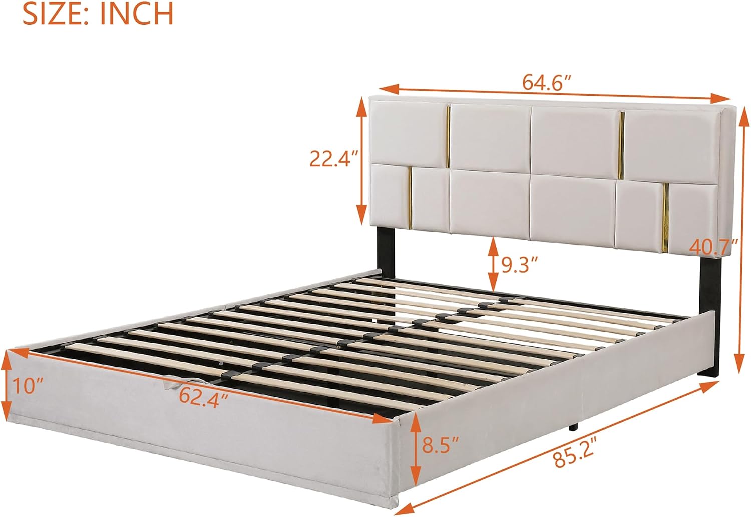 Queen Size Hydraulic Lift Up Storage Bed Frame with Storage Bench, Velvet Upholstered Platform Beds with Headboard, Two Piece Bedroom Sets, Wooden Slats Support, No Box Spring Needed (Beige)
