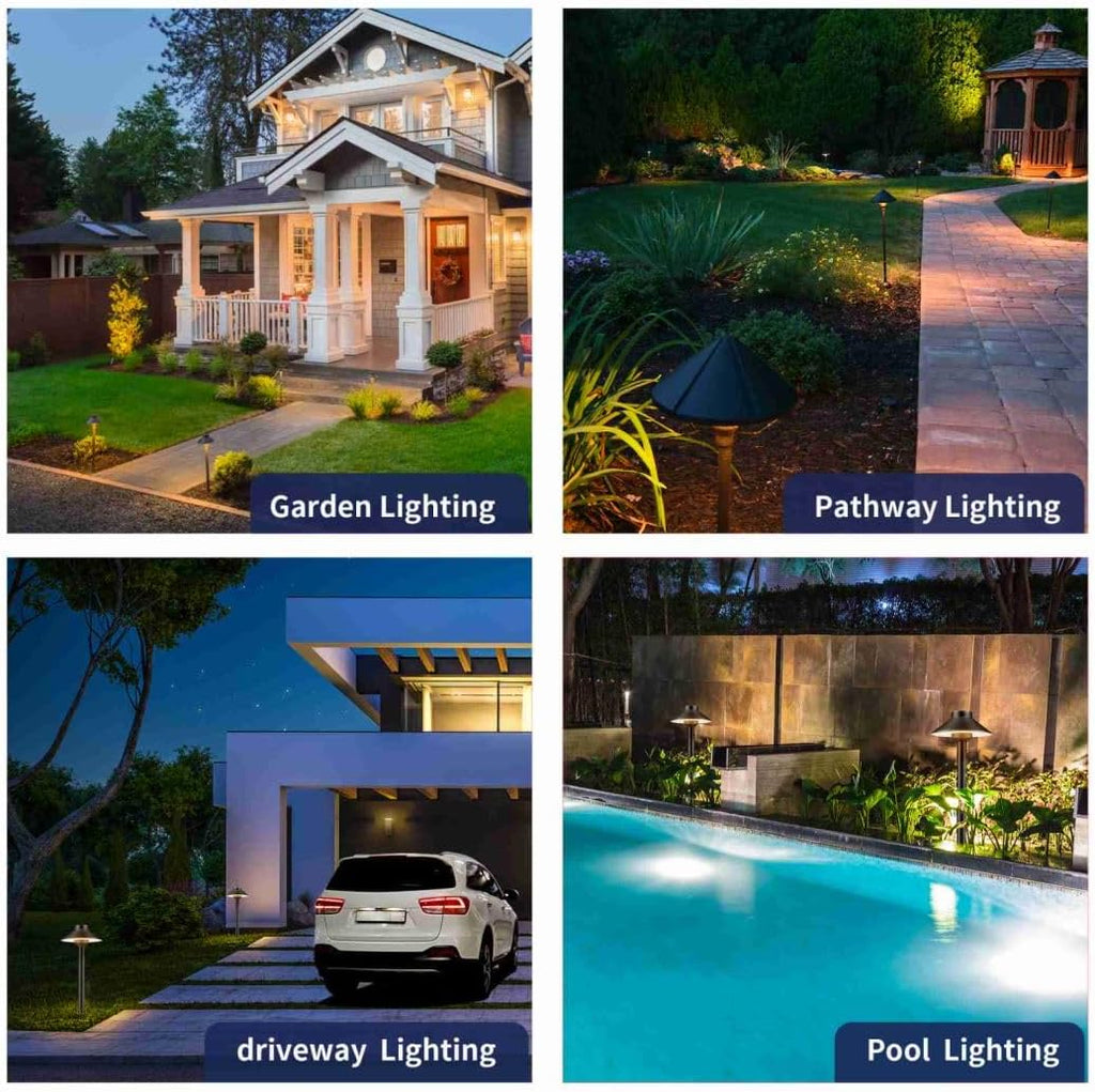 Gardenreet 12V Brass Landscape Black Path Lighting Kit (4 Pack Path Lights) with 100 Feet Cable and 20Pack Wire Connectors for Outdoor House Garden Patio Walkway Without Low Voltage Transformer