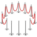 LOVMOR Crowd Control Stanchion, 12Pcs Silver Stanchion Posts Queue with 8pcs 5 ft/1.5 m Red Velvet Rope, Rope Barriers Crowd Control Barriers Queue Line for Hotel Theater Party Supplies