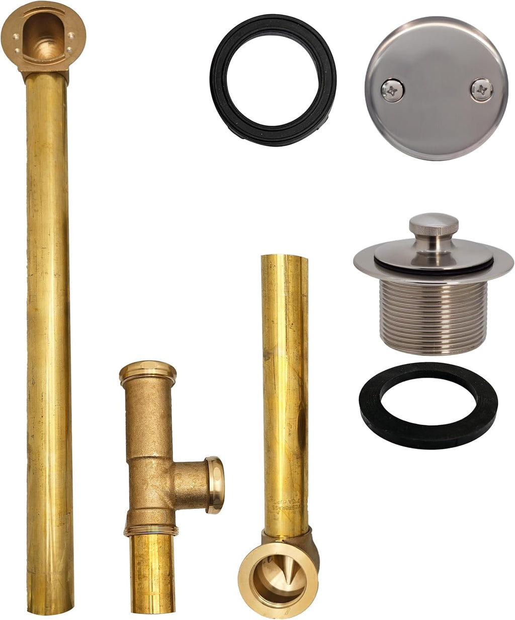 Westbrass A3264-20 22-1/2' Brass Bath Waste & Overflow Assembly with Pull Drain Plug and 2-Hole Faceplate, Stainless Steel