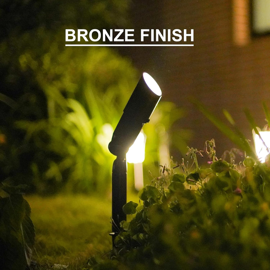 GOODSMANN 12V AC Landscape Lighting Kit with 6PCS 10W Bronze Halogen Pathway Lights & 4PCS Metal Material 20W Flooding Lights & 75Feet 16AWG Wire & 150W Outdoor Low Voltage Landscape Transformer