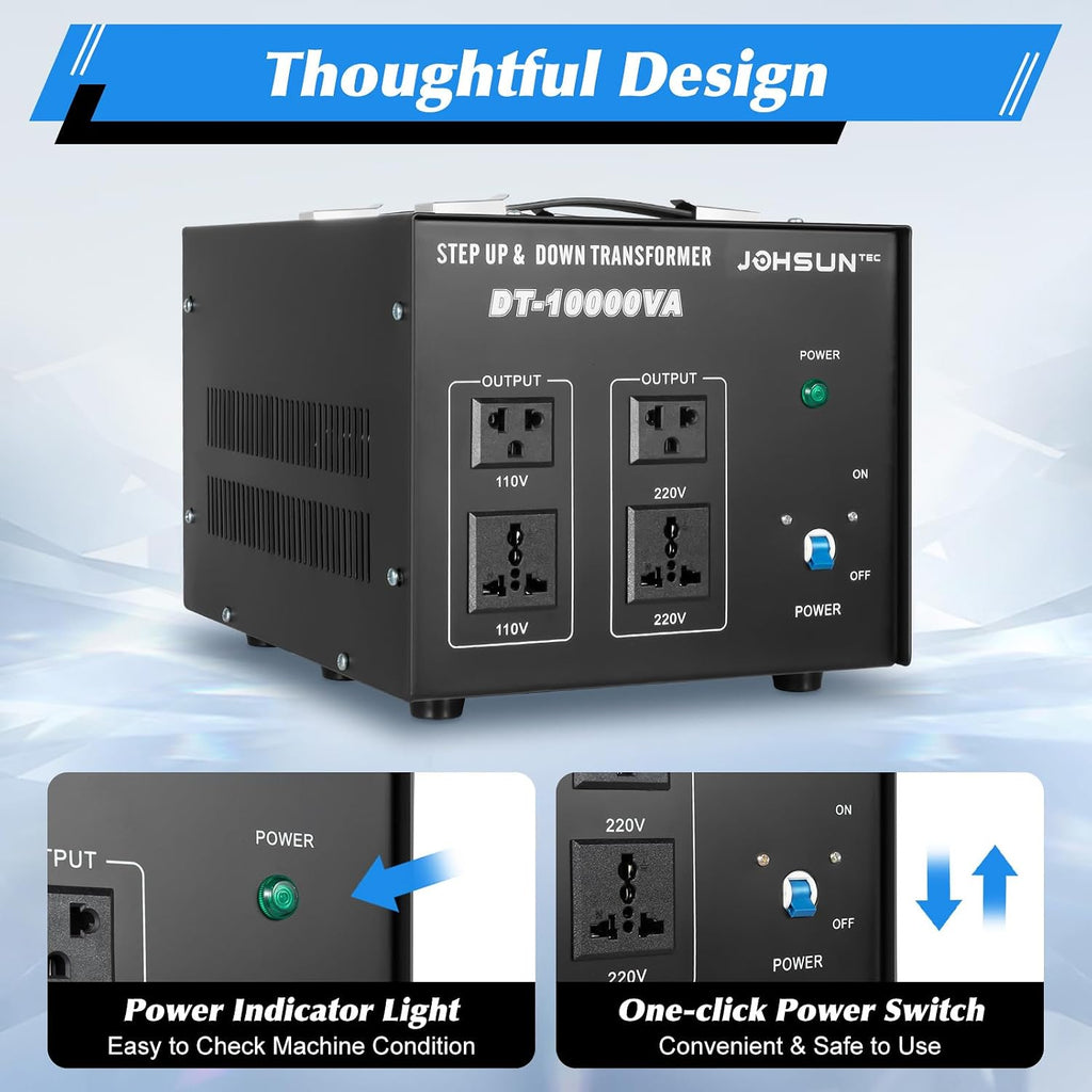 8000W Voltage Transformer Converter - Step Up/Down 110V to 220V & 220V to 110V Power Converter with US Standard Plug, Safety Guard, Portable Handle & Low Noise, Voltage Transformer Black