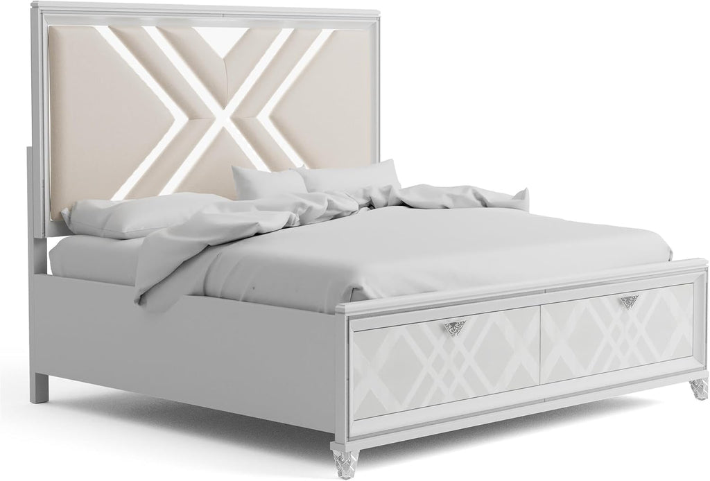 Furniture of America FOA Anaiya 5-Piece Contemporary Wood California King Bed Set in White