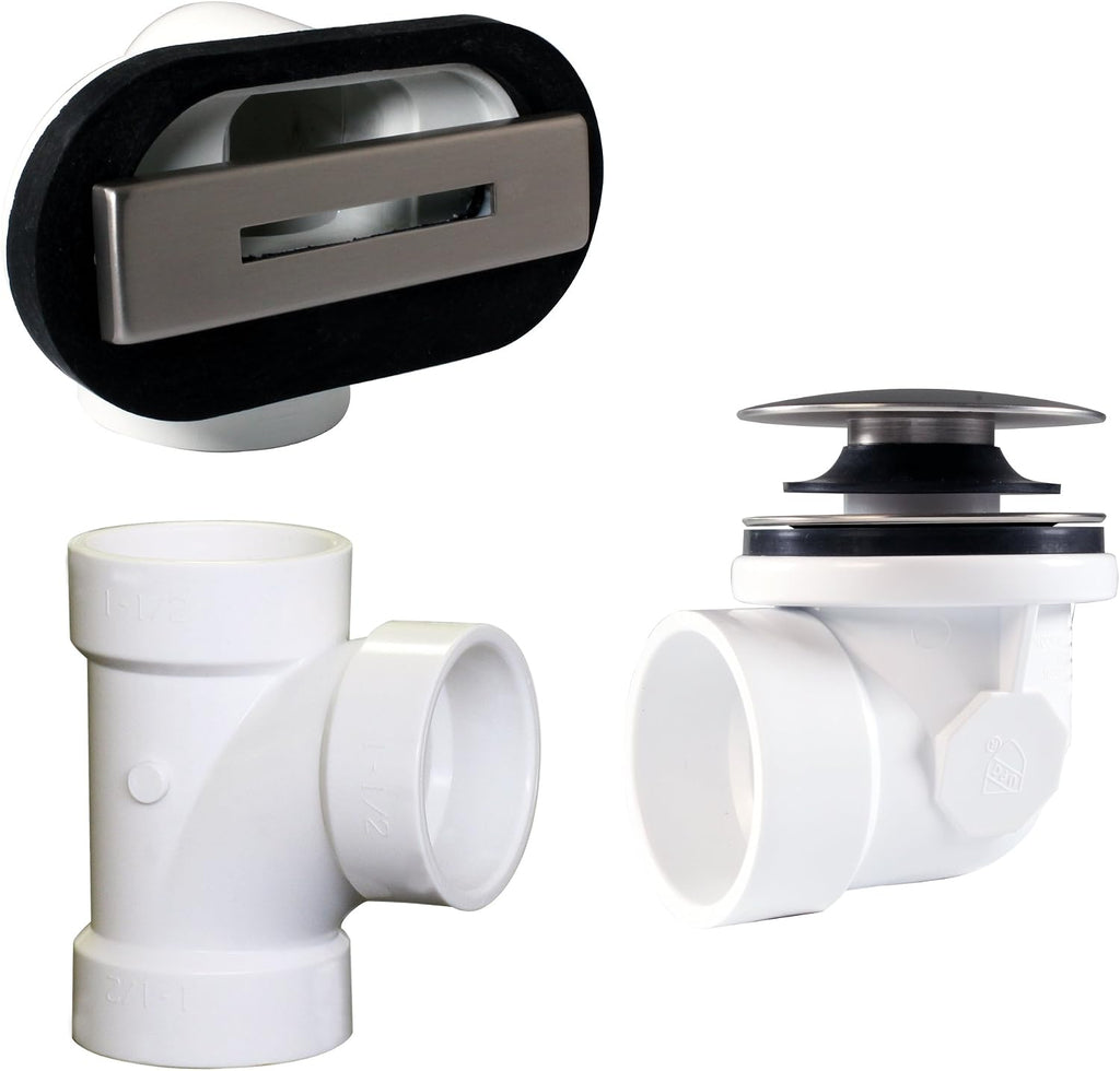 Westbrass D493244LD-4-07 19' Bath Waste Assembly with Tip-Toe Drain Plug and Linear Overflow Faceplate - SCH. 40 PVC, Satin Nickel (4-Pack)