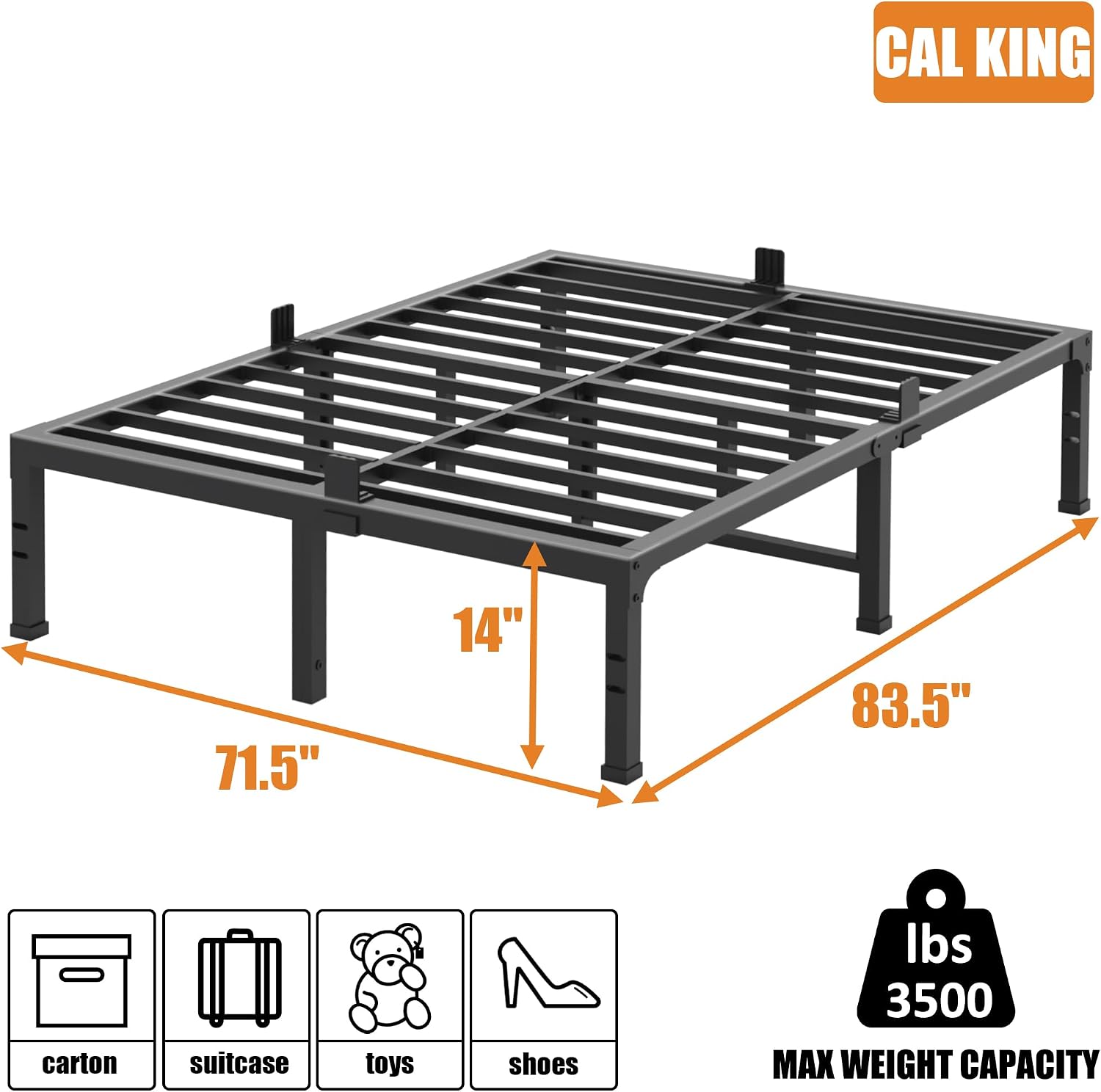 FUIOBYVV California King Bed Frame 14 Inch Tall 3500 lbs Heavy Duty Metal Platform Bed Frame California King Size No Box Spring Needed,Noise Free,Non-Slip,Easy Assembly