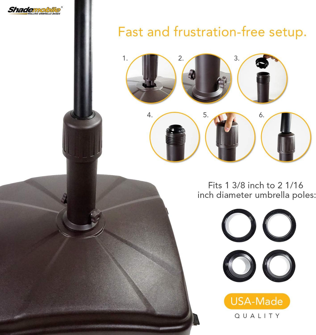 Outdoor Umbrella Stand w/ Easy Rolling Base (up to 125lb) Heavy Duty Universal Design for Weighted Commercial Patio & Deck Big Mobile Sun Shade w/ Hidden Wheels | Bronze