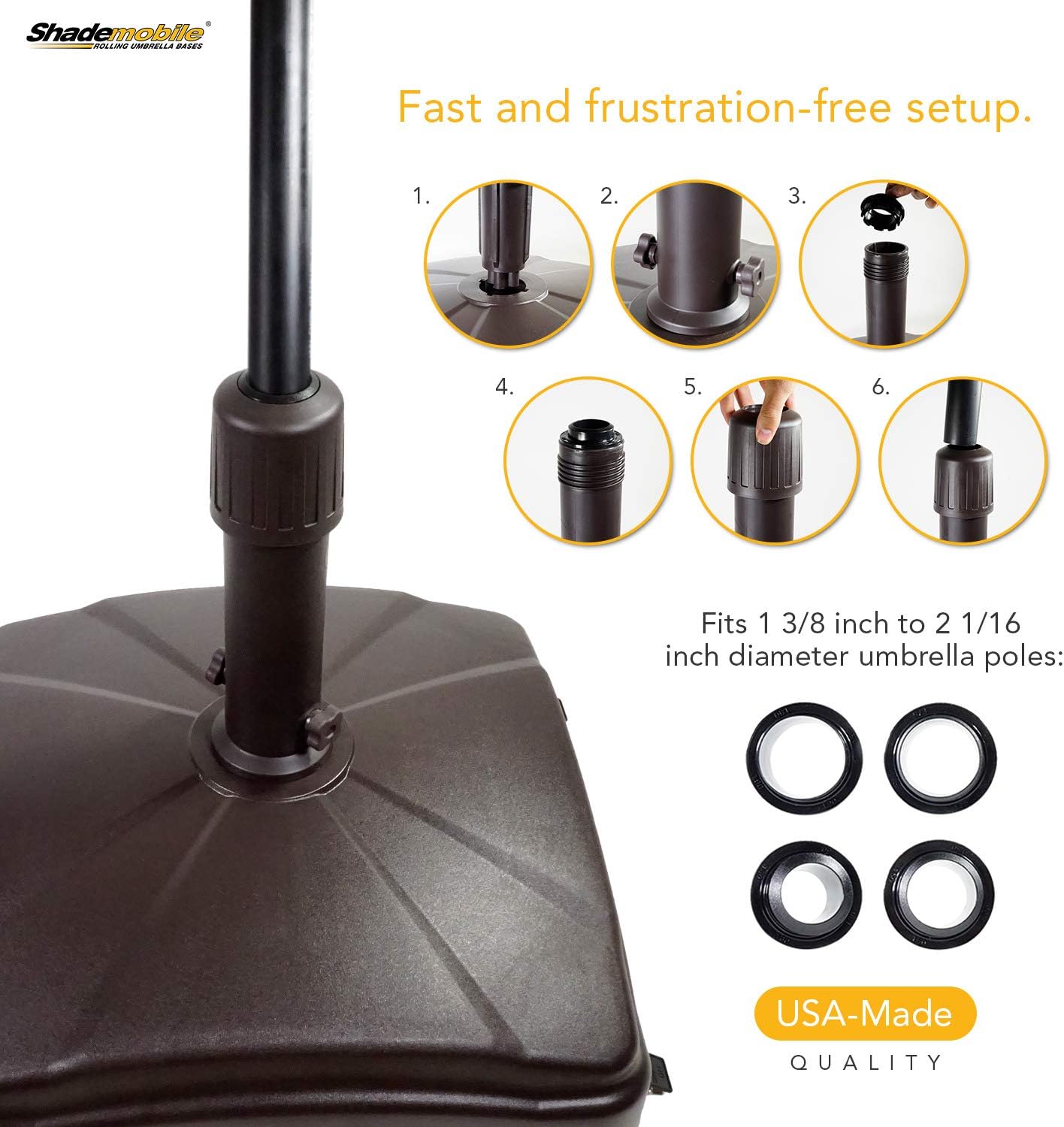 Outdoor Umbrella Stand w/ Easy Rolling Base (up to 125lb) Heavy Duty Universal Design for Weighted Commercial Patio & Deck Big Mobile Sun Shade w/ Hidden Wheels | Bronze