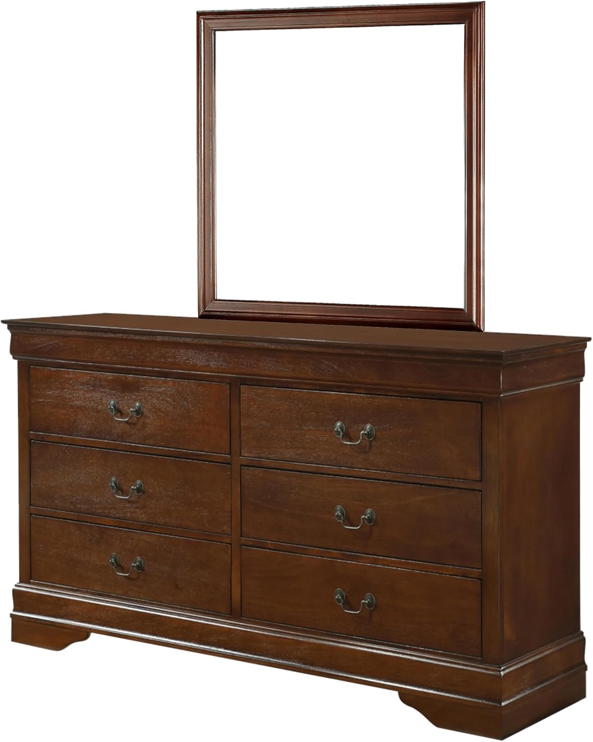 Benzara Fy Four Piece Queen Size Bedroom Set- Antique Brass Metal Handles- Cherry Brown