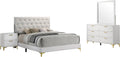 Benzara Dle 4 Piece Queen Bedroom Set, White Faux Leather, Modern Gold Accents