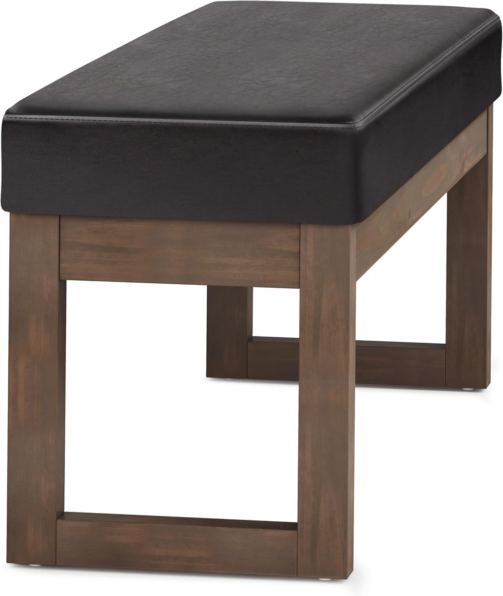 SIMPLIHOME Milltown Large Ottoman Bench - 44 inch Wide Upholstered Vegan Leather Rectangle Footstool Ottoman in Tanners Brown, Contemporary Bench for Bedroom with Cushioned Seat, Assembled