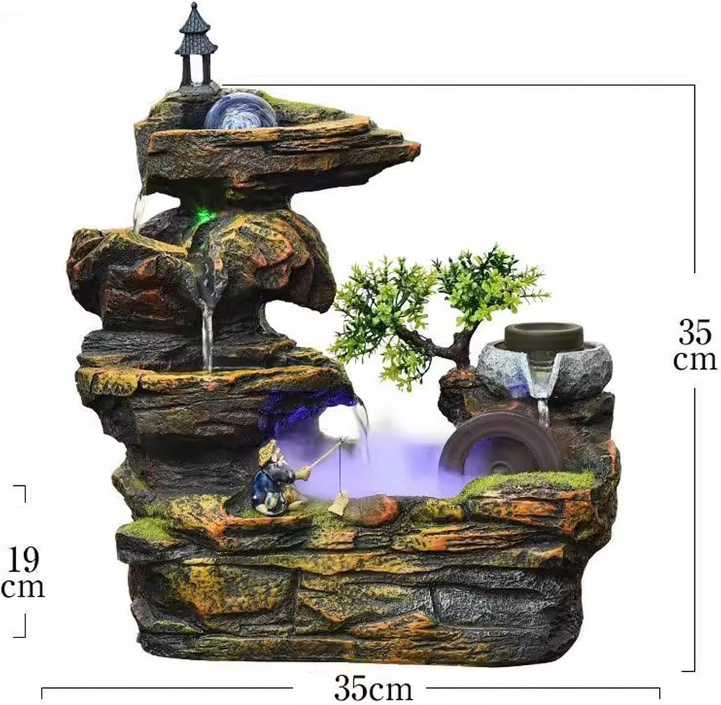 Tabletop Fountain Living Room Rockery, Flowing Water Landscape, Fountain Desktop Decoration, Gift Giving Desktop Decoration with Atomizer Desktop Fountain (Size : M)