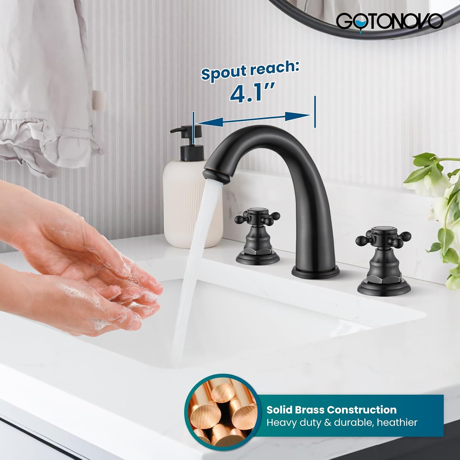 gotonovo Oil Rubbed Bronze Rain Shower System 2 Knobs 8 Inch Rainfall Shower Head with 3 Hole Widespread Bathroom Faucet 8 inch Chrome Polished 2 Cross Handle Pop Up Drain with Overflow