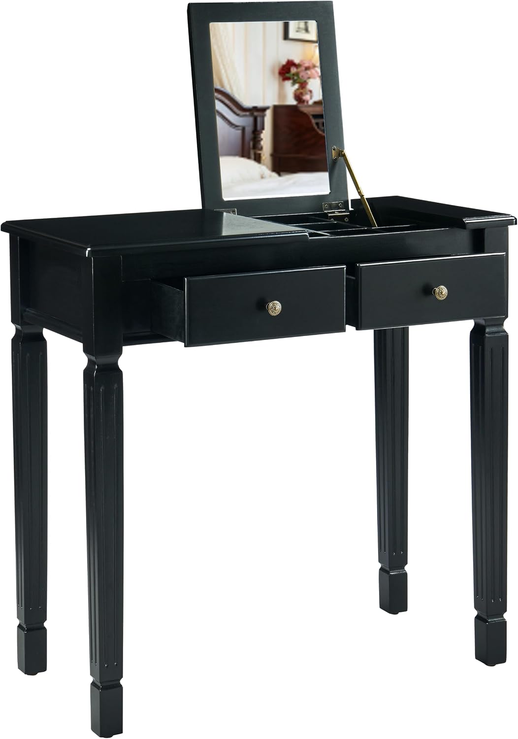 Small Makeup Vanity Desk Table with Flip-Top Mirror and Hidden Storage Compartments, Wood Computer Writing Desk with 2 Drawers, Easy Assembly Dressing Table for Bedroom Black SZT-D0036-BK