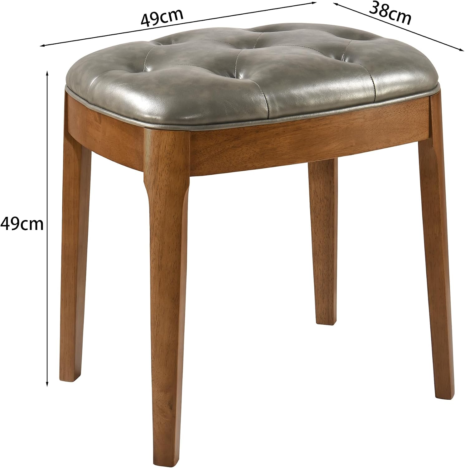 Vanity Stool with Padded Cushion, Vanity Bench with Wood Legs, Piano Bench Seat with with Solid Wood Legs, Backless Vanity Stool for Makeup Room, Bedroom, Dining Room and Study Room, Grey