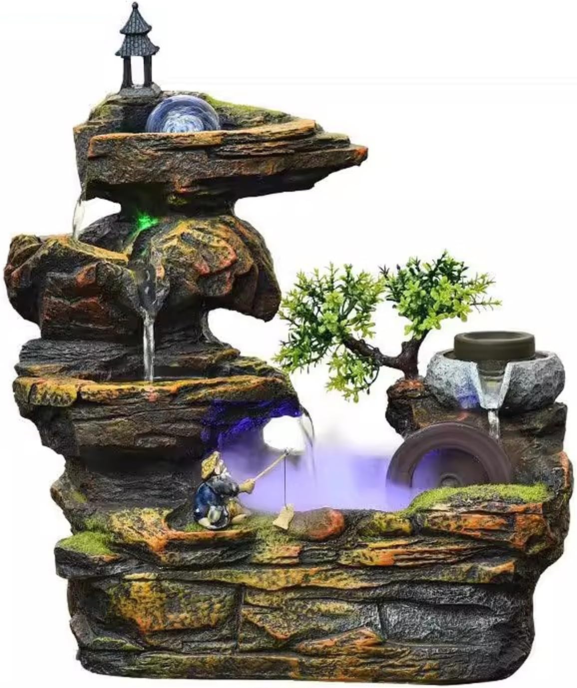 Tabletop Fountain Living Room Rockery, Flowing Water Landscape, Fountain Desktop Decoration, Gift Giving Desktop Decoration with Atomizer Desktop Fountain (Size : M)