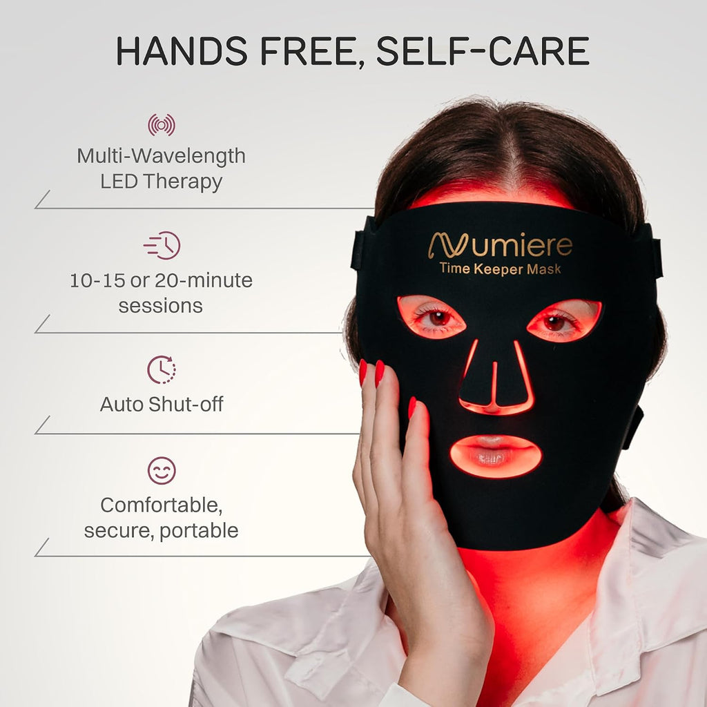 Numiere Time Keeper LED Face Mask – Lightweight, Flexible, and Multi-Wavelength Red, Blue, & Infrared (NIR) LED Contour Technology Wearable Facial Beauty Device for Personal Use and Skincare Routines