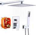 Shower System Shower Faucet Set with 10' Square Rainfall Shower Head and handheld shower faucet with Brass Valve Rough-In (Silver)