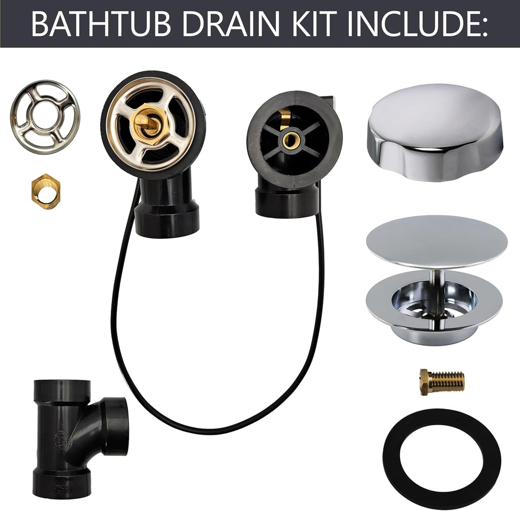 Westbrass D50A27-26 27' Cable Drive Standard Bath Drain Trim Kit with Rotary Overflow Cover Knob, Pop-Up Stopper and Sch. 40 ABS Fittings, Polished Chrome (4-Pack)