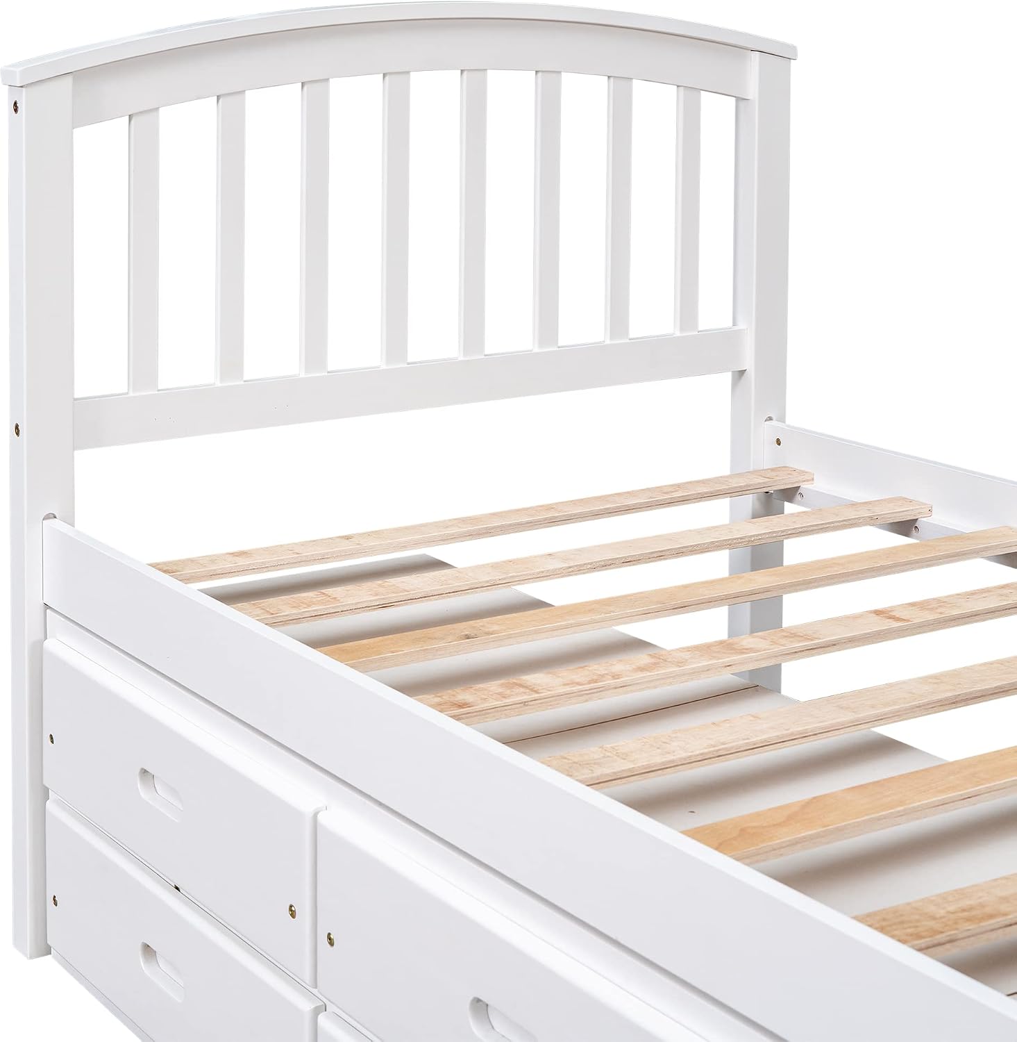 SOFTSEA Twin Captain Bed for Kids, Solid Wood Storage Bed with 6 Drawers, No Box Spring Needed, White