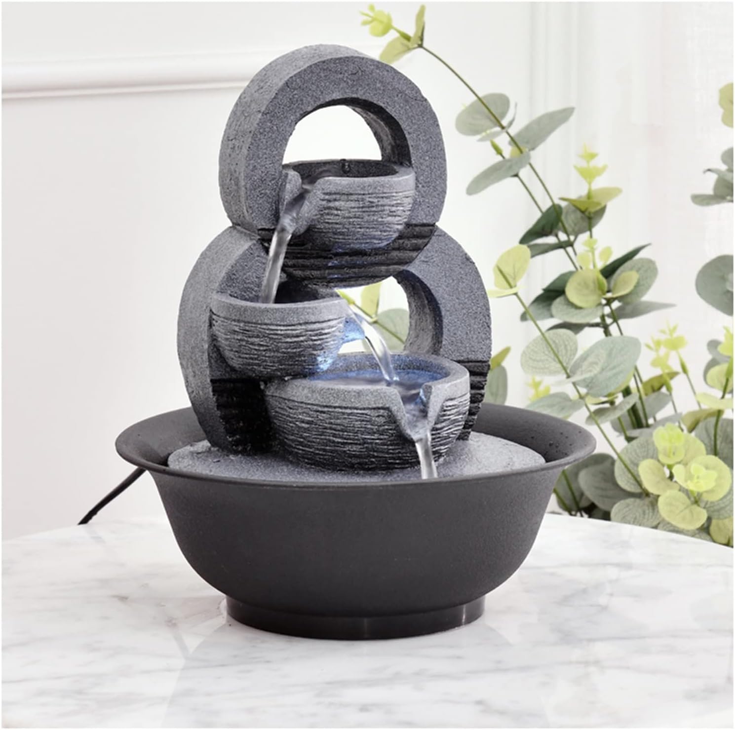 Waterfall Tabletop Fountain Simple Office Circulating Water Ornaments Desktop Lucky Fountain Landscape Living Room Fortune Feng Shui Wheel Ball Meditation Fountain