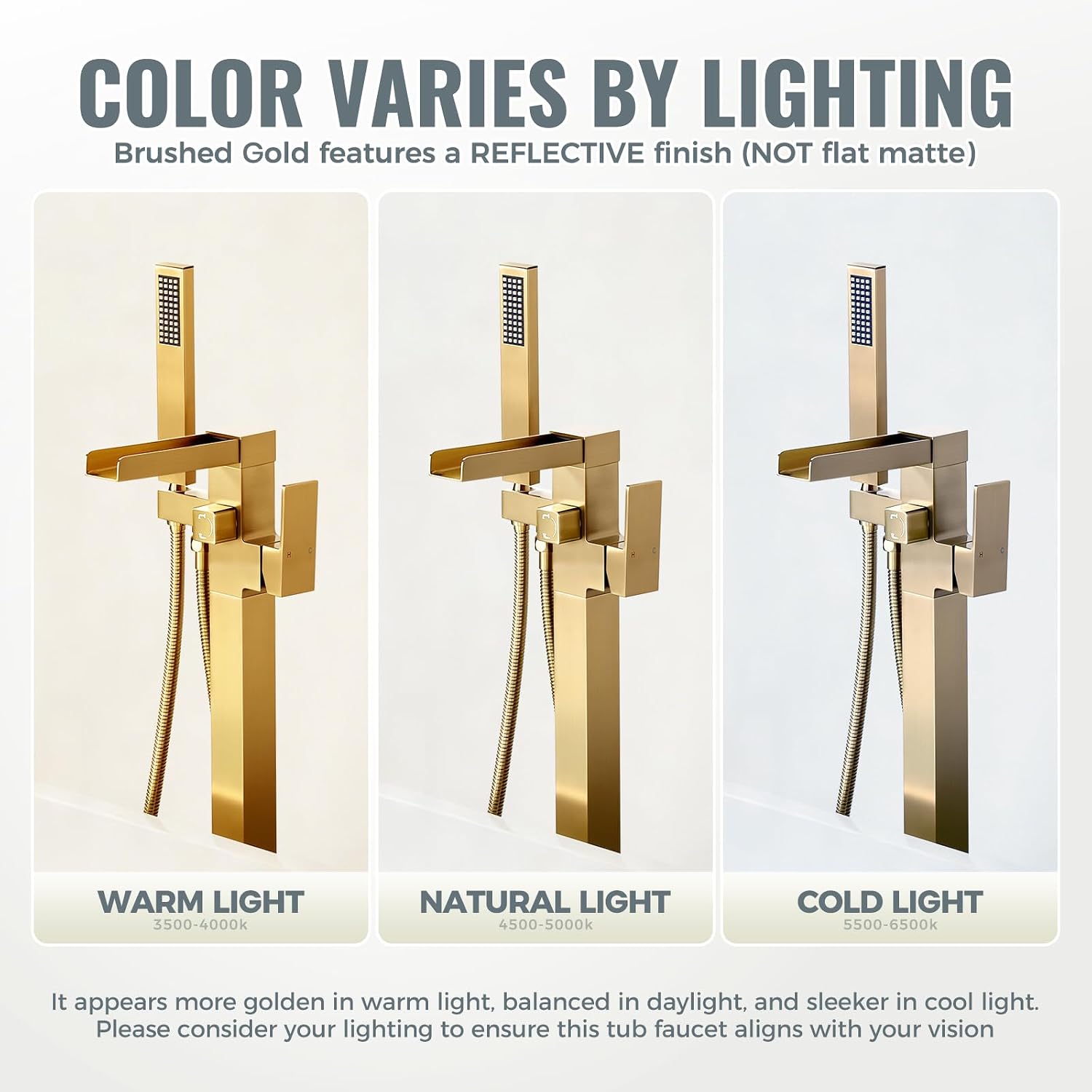 Freestanding Tub Faucet Brushed Gold: ALEASHA High Flow Max 6.74 GPM Free Standing Tub Filler - Brass Modern Floor Mount Bathtub Faucet with Handheld Shower, for the Ultimate Elegant SPA Experience