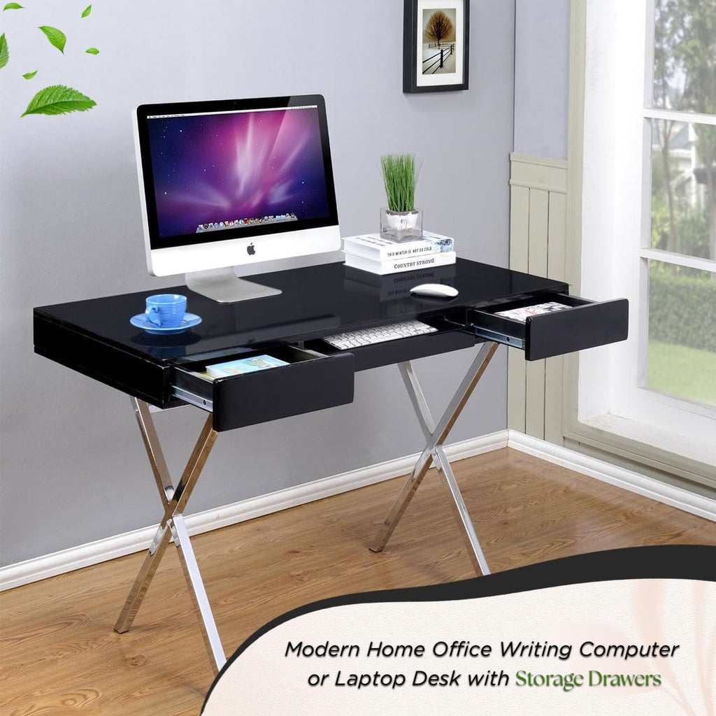 Kings Brand Furniture Contemporary Style Home & Office Desk, Black/Chrome