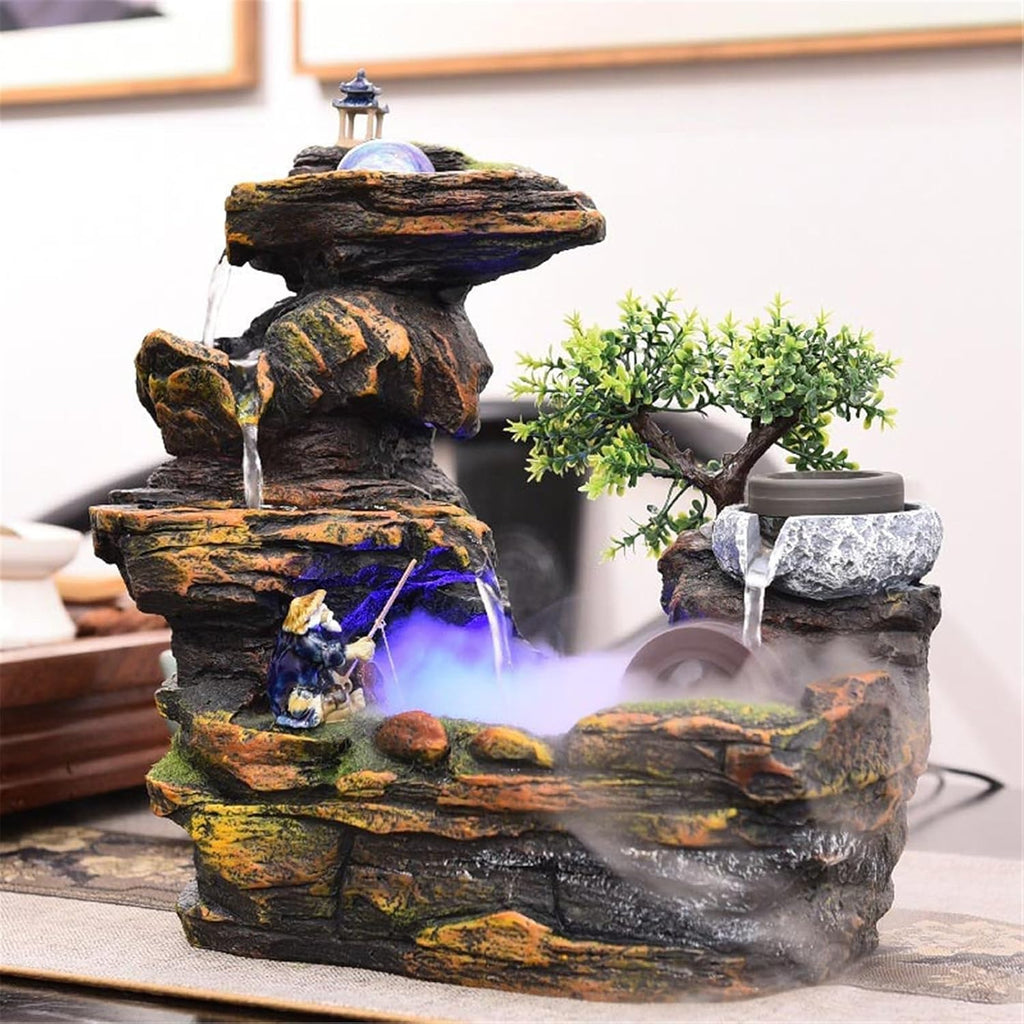 Tabletop Fountain Resin Indoor Waterfall Rockery Stream Tabletop Fountain for Home and Office Decor