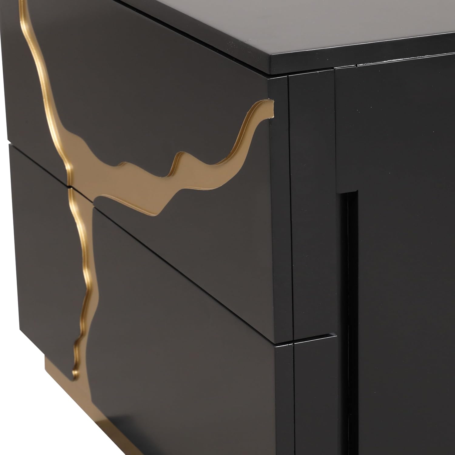 Furniture of America Quanta Modern Wood 5-Piece Bedroom Set with Panel Headboard and Gold-Painted Pattern Extended Walls, Felt-Lined Top Drawer, No Box Spring Needed, King, Black