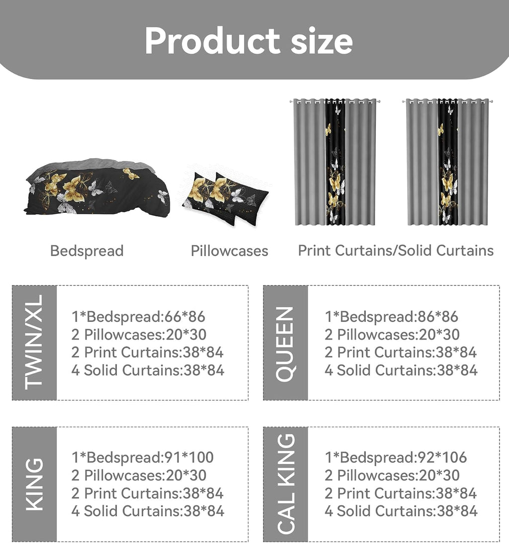 9-Piece King Comforter Set with Curtains Black Gold Butterfly Microfiber Luxe Master Suite