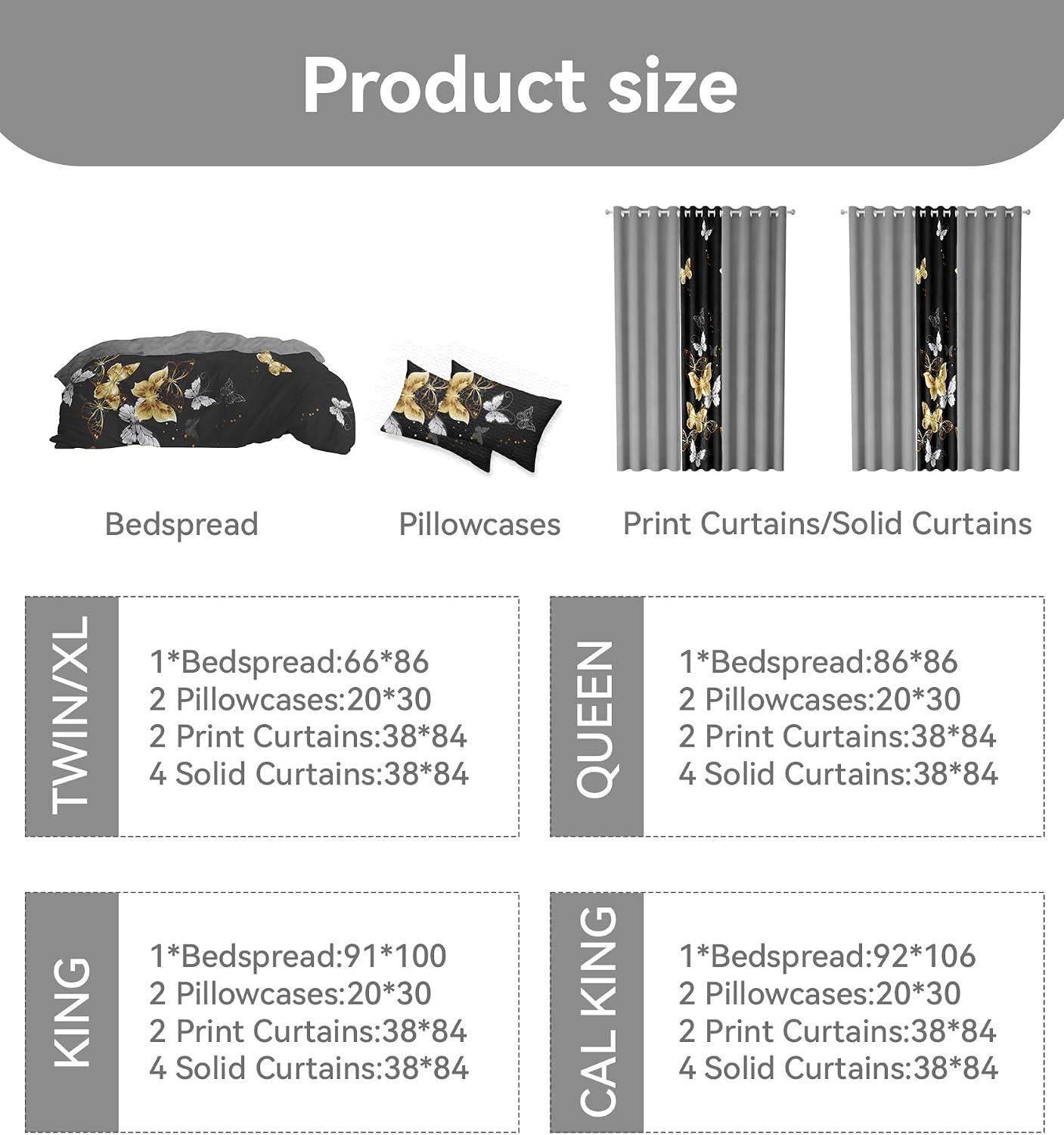9-Piece King Comforter Set with Curtains Black Gold Butterfly Microfiber Luxe Master Suite
