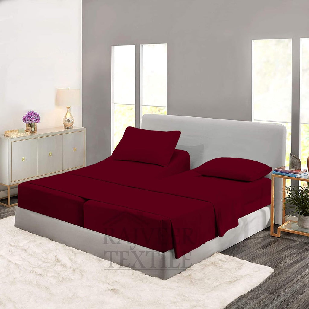 5 Piece Sheet Set- Egyptian Cotton 600 Thread Count - Luxury Bedding Set Fits Up to 15 Inches Deep Pocket - 5 Piece Sheet Set (Split King Size, Burgundy)