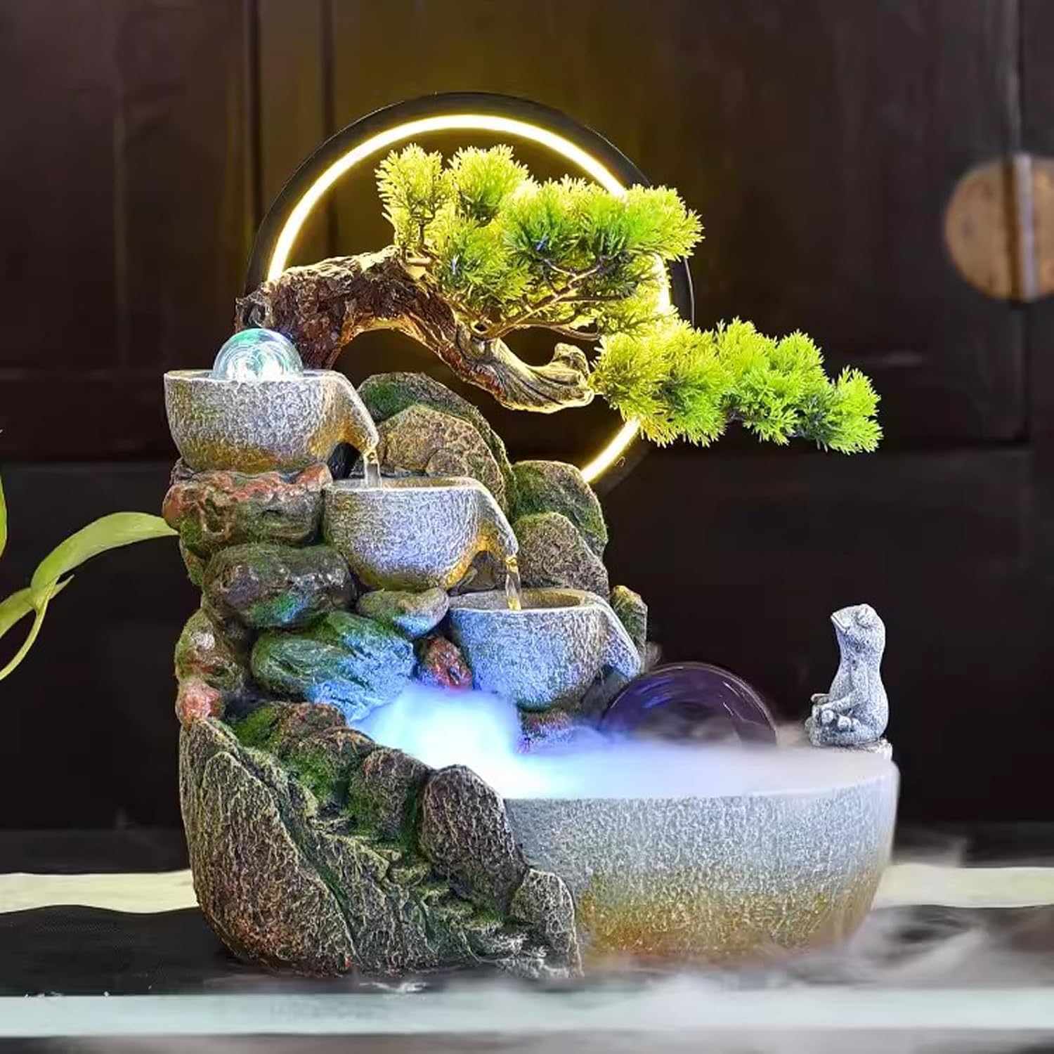 Tabletop Fountain High Mountain, Flowing Water, Fountain Landscape, Circular Living Room, Desktop Decoration, Desktop Fountain, Rockery Decoration Desktop Fountain (Color : A)