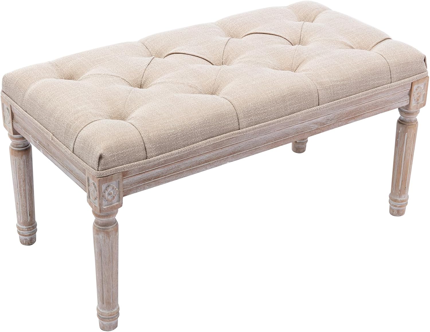 Kmax Tufted Entryway Bench, Upholstered Rustic Ottoman Bench, 31.5' x 15.75' x 15.7' Beige