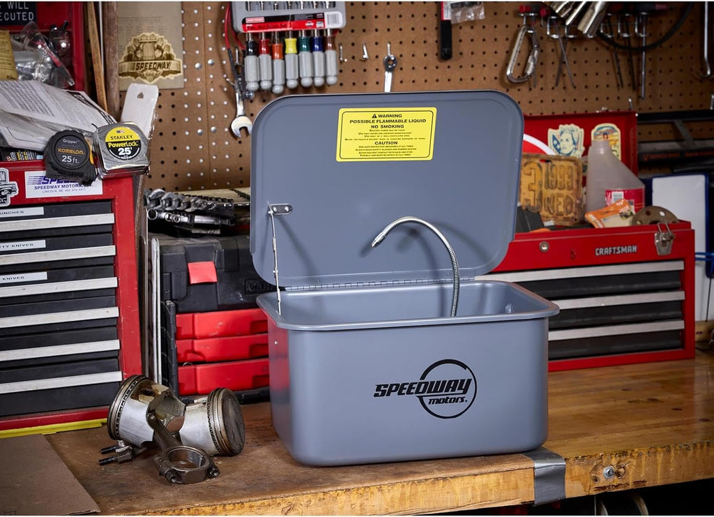 Speedway Motors Portable 5 Gallon Automotive Parts Washer with Pump – Water Based Solvent Compatible, Features 5ft Power Cord, Clean Bearings, Carburetors & Small Parts Anywhere