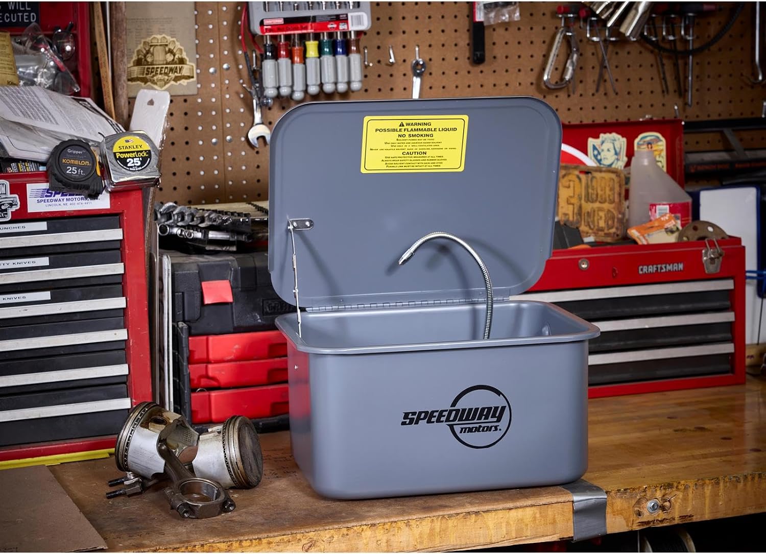 Speedway Motors Portable 5 Gallon Automotive Parts Washer with Pump – Water Based Solvent Compatible, Features 5ft Power Cord, Clean Bearings, Carburetors & Small Parts Anywhere