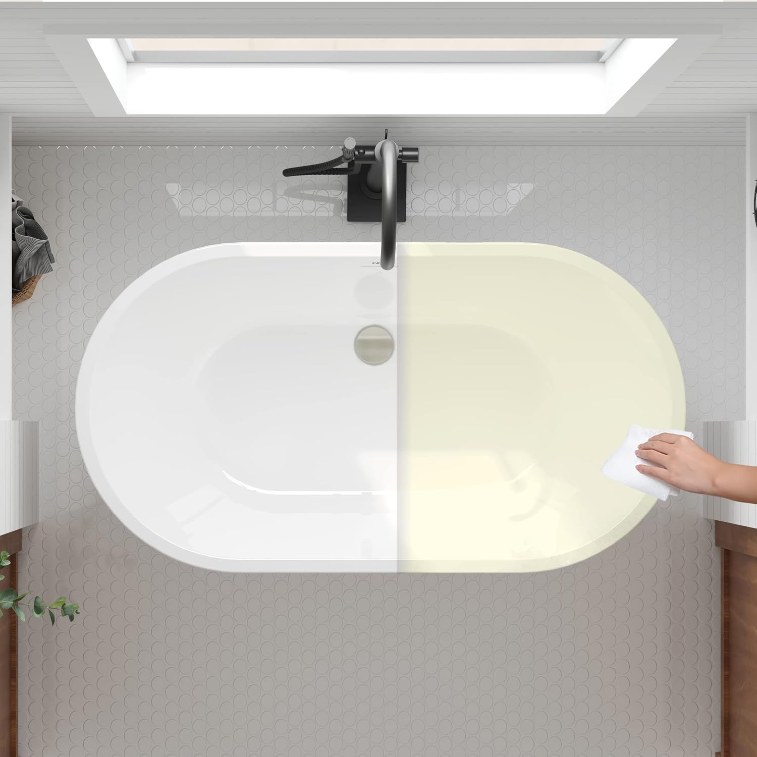 FerdY 47' Bali Acrylic Freestanding Bathtub, Gracefully Shaped Freestanding Soaking Bathtub, cUPC Certified, Toe-Tap Brushed Nickel Drain and Minimalist Linear Design Overflow Included