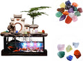 Desktop Ceramic Water Fountain Fish Tank - Adjustable Water Flow with LED Lights | Indoor Decoration Fortune Gifts+15 PCS Free Crystals (Style 6)