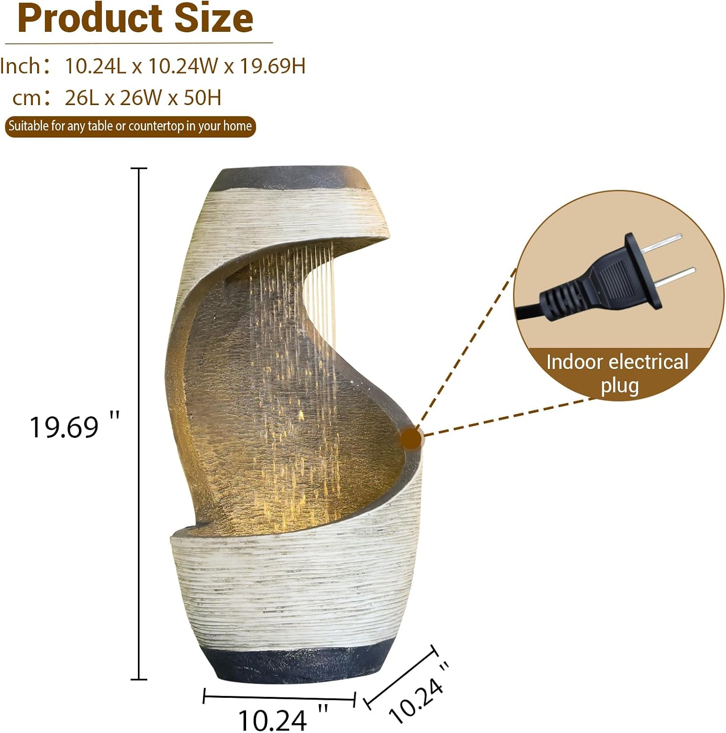 Sunlinua Modern Tabletop Water Fountain for Women Indoor Zen Relaxation Water Fountains Desktop Waterfall with Soothing Sound for Meditation Desk Home Office Decor