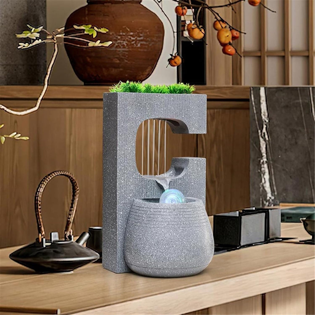 Tabletop Water Fountain Minimalist Tabletop Fountain Water Features Indoor Waterfall Fountains for Home Office Decoration Office Relaxation Meditation Fountain(Beige)