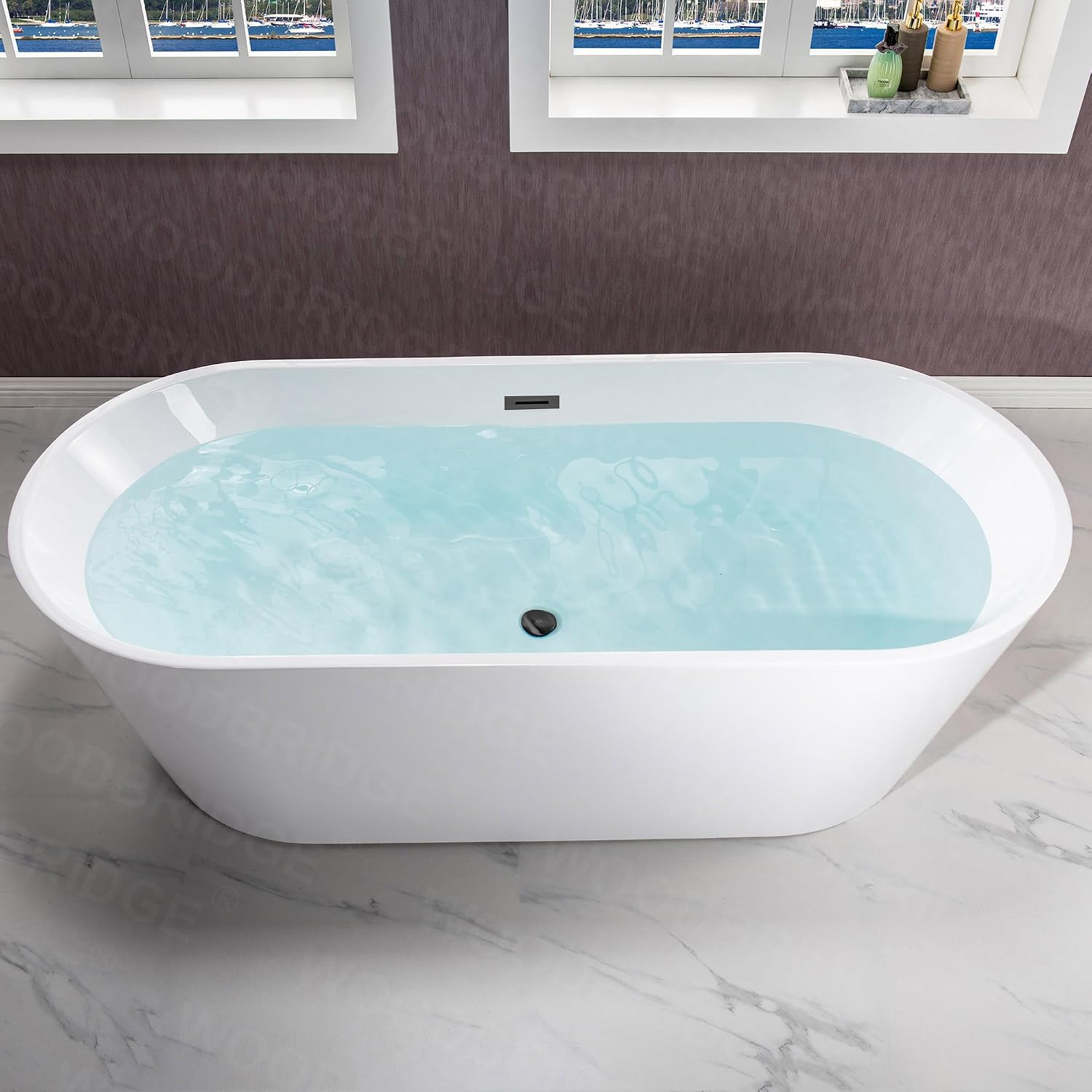 WOODBRIDGE 71' Acrylic Freestanding Bathtub Contemporary Soaking White Tub with Oil-Rubbed Bronze Overflow and Drain,White,B1701 ORB