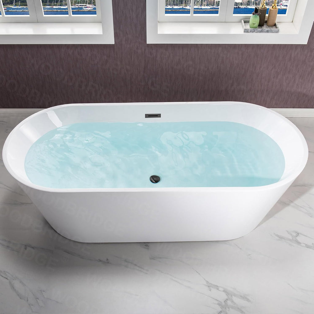 WOODBRIDGE 71' Acrylic Freestanding Bathtub Contemporary Soaking White Tub with Oil-Rubbed Bronze Overflow and Drain,B1701-ORB