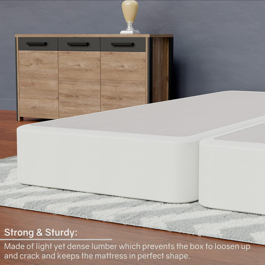 Fully Assembled Split Low Profile Wood Traditional Box Spring/Foundation For Mattress Set, Full, Beige