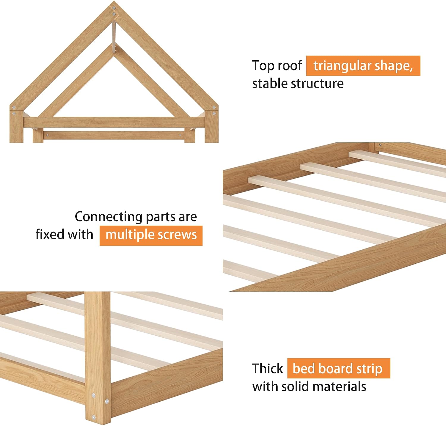 Merax Wooden House Bed, Floor Bed with Light,Twin Size,Wood Color