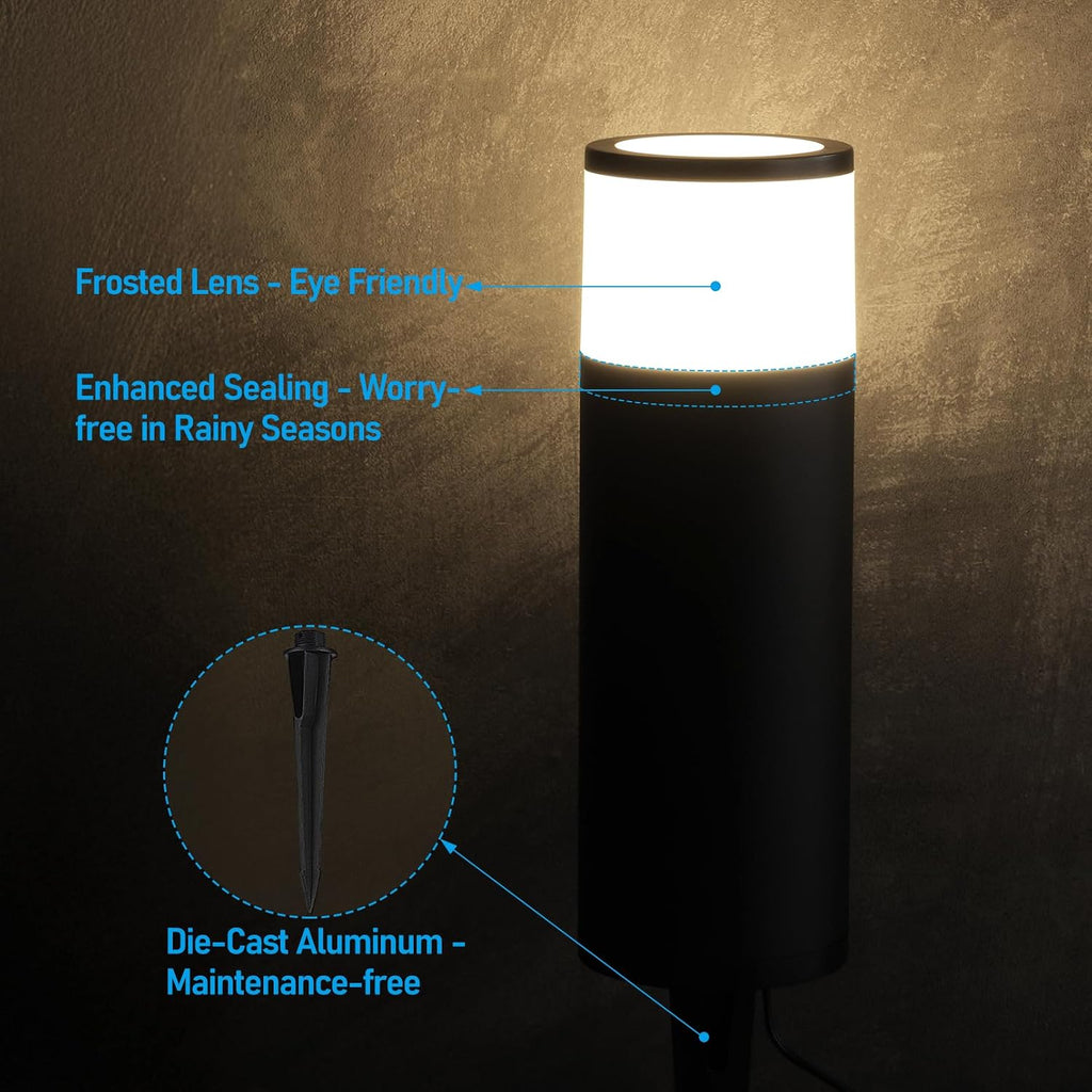 LEONLITE 8-Pack 4.5W LED Landscape Bollard Path Lighting, RGB Low Voltage Landscape Lights, 7 Color Selectable, Outdoor Pathway Light, Die-Cast Aluminum Housing