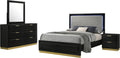Coaster Home Furnishings Caraway Contemporary 4-Piece Bedroom Set Upholstered Eastern King Size LED Panel Bed Frame 55-inch Headboard Black 224781KE-S4