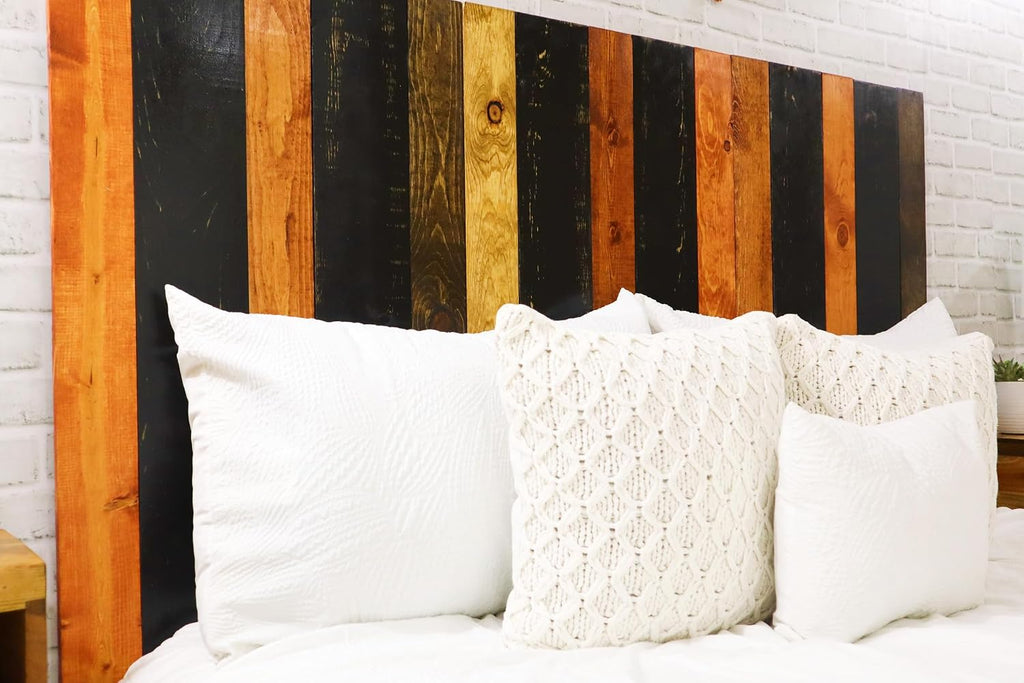 Barn Walls Cabin Mix Signature Design, Multicolored Solid Wood Headboard, Floating Panels, Wall Mount, Adjustable Height, Easy Assembly, Queen Size