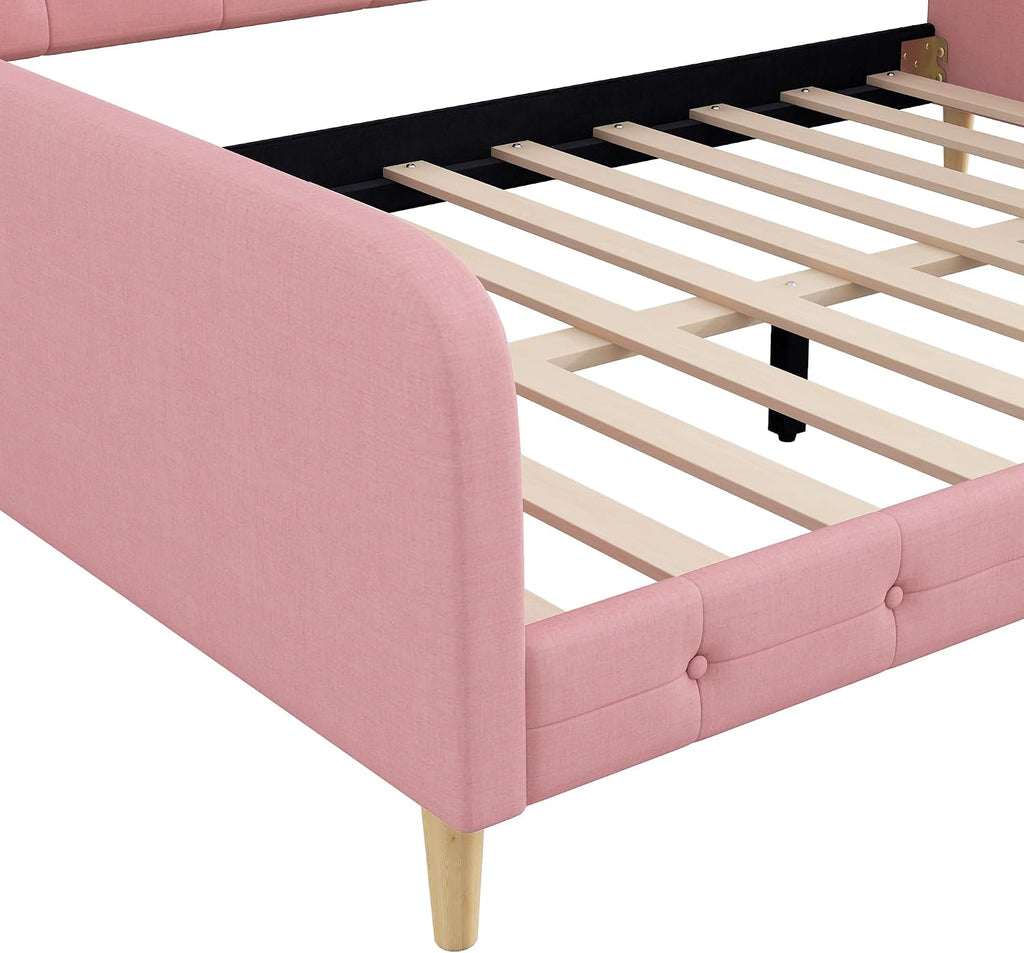 Merax 85' Queen Size Linen Upholstered Daybed with 4 Support Legs,Pink