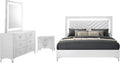 Coaster Home Furnishings - Cassia - Wood - 4-Piece Bedroom Set with Chevron-Tufted Headboard, LED Trim and Contemporary Design - Bedroom - Eastern King Size - White High Gloss - 215791KE-S4